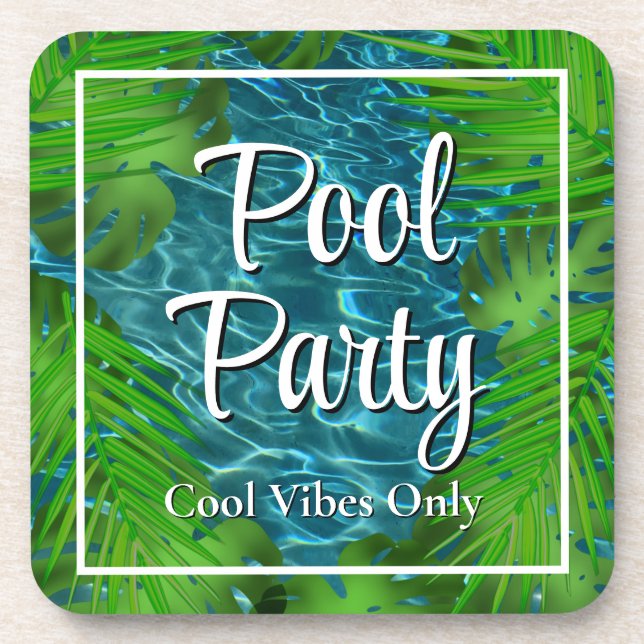Cool Pool Party vibes palm Blätter Getränkeuntersetzer (Vorderseite)