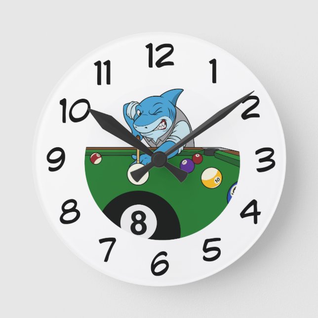 Cool Pool Shark Man Cave Wall Clocks Runde Wanduhr (Vorderseite)