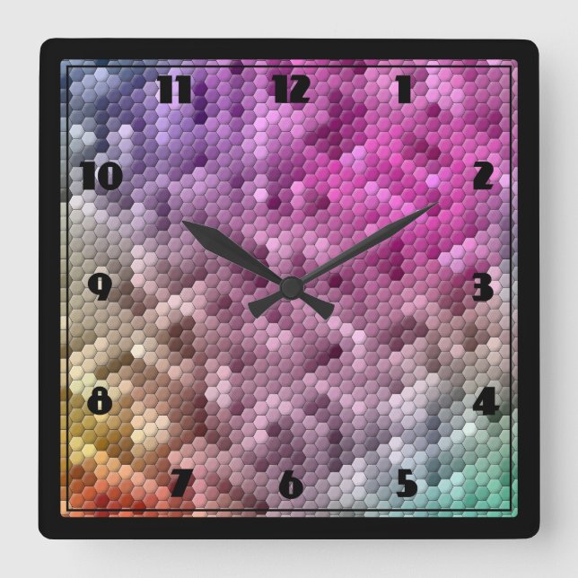 Cool Rainbow Color Mosaic Quadratische Wanduhr (Vorderseite)