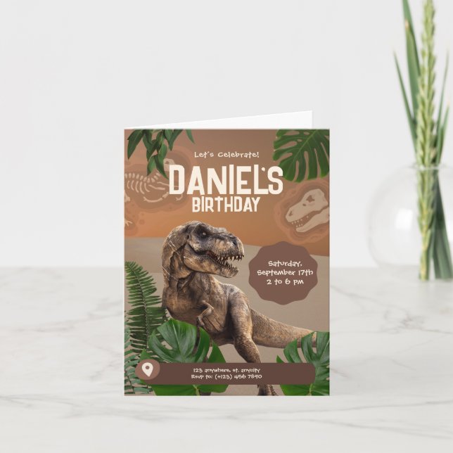Cool Réaliste Dinosaure Invitation Anniversaire (Devant)