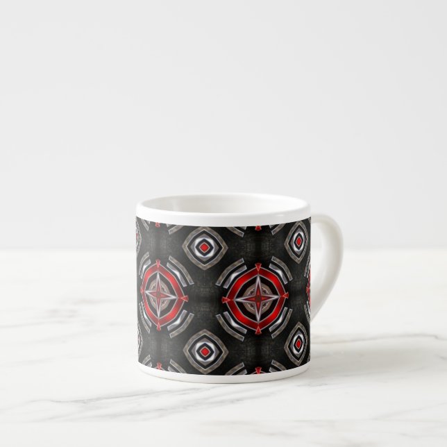 Cool Red and Black Geometric Pattern Espressotasse (Vorderseite Rechts)