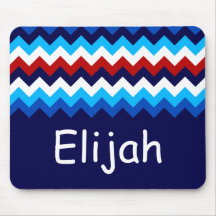 Cool Red White Blue Chevrons Monogram Mousepad