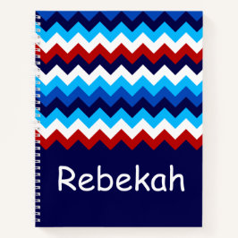Cool Red White Blue Chevrons Monogram Notebook Notizbuch