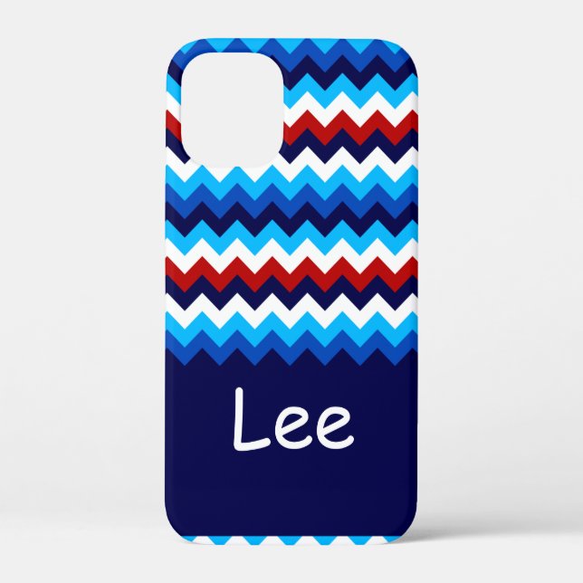 Cool Red White Blue Chevrons Monogram Phone Case (Rückseite)