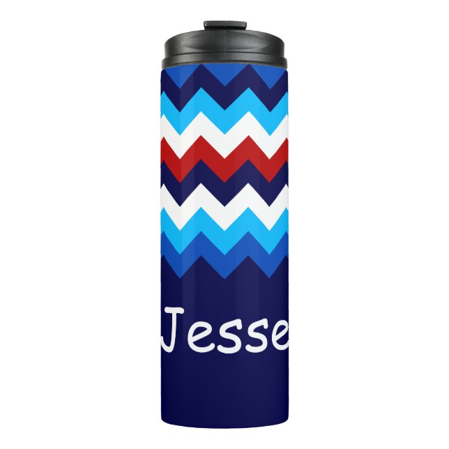 Cool Red White Blue Chevrons Monogram Tumbler Thermosbecher (Vorderseite)