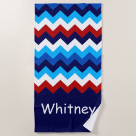 Cool Red White Chevrons Monogram Beach Handtuch