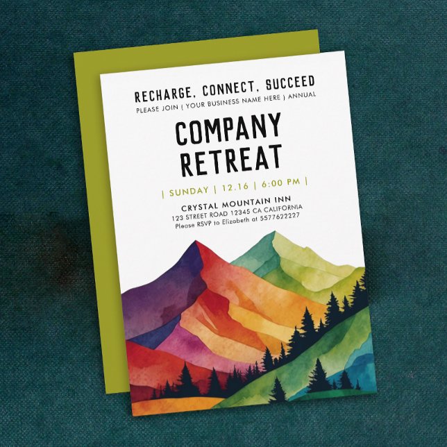 Cool Retreat Green Team Gebäude Forest Watercolor Einladung (Von Creator hochgeladen)