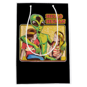 Cool Retro Alien ET Hello Humans Weltraumgalaxie Mittlere Geschenktüte