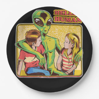 Cool Retro Alien ET Hello Humans Weltraumgalaxie Pappteller
