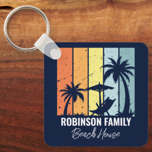 Cool Retro Beach House Custom Navy Blue Schlüsselanhänger