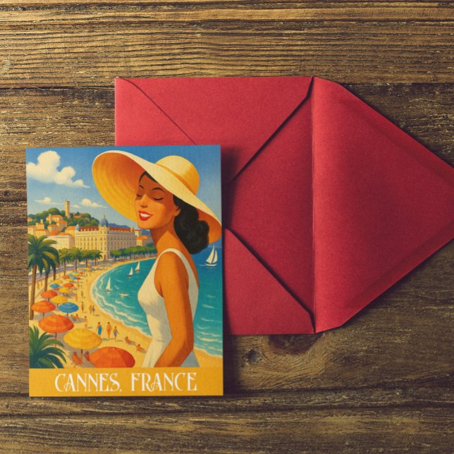 Cool Retro Cannes Côte d'Azur Postkarte (retro cannes france travel postcard)