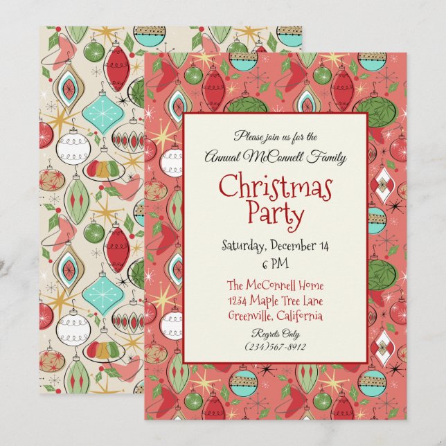 Cool Retro Fête de Noël Invitations (Devant / Derrière)