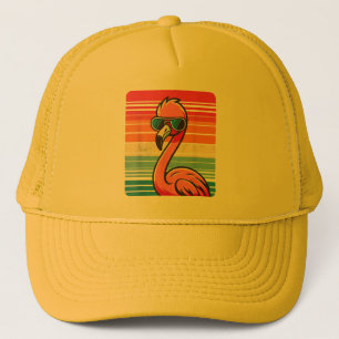 Cool Retro Flamingo in Sonnenbrille 70er 80er 90s Truckerkappe