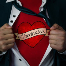 Cool Retro Fun Red Heart With Banner Vaccinated