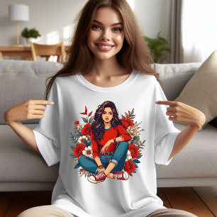 Cool Retro Girl Große Größe T-Shirt