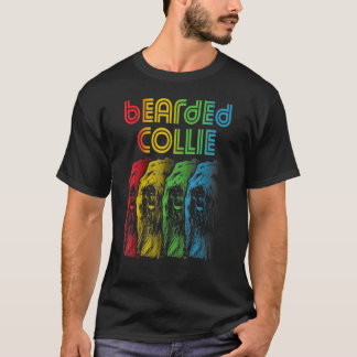 Cool Retro Groovy Bartded Collie Dog T-Shirt