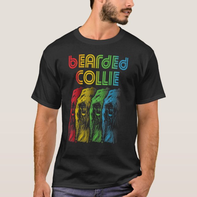 Cool Retro Groovy Bartded Collie Dog T-Shirt (Vorderseite)