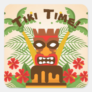 Cool Retro Hawaiian Idol Tiki Bar Palmen Quadratischer Aufkleber
