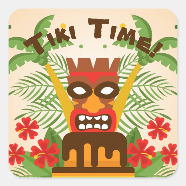 Cool Retro Hawaiian Idol Tiki Bar Palmen Quadratischer Aufkleber (Vorderseite)