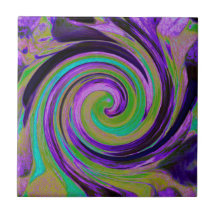 Cool Retro Lila und Chartreuse Liquid Art Swirl