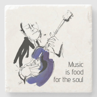 Cool Retro Man Playing Guitar - Jazz Music Art Steinuntersetzer