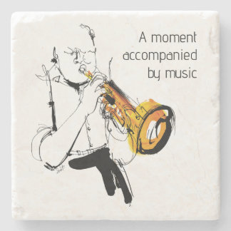Cool Retro Man Playing Trumpet - Jazz Music Art Steinuntersetzer