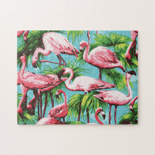 Cool Retro Pink Flamingoes Puzzle