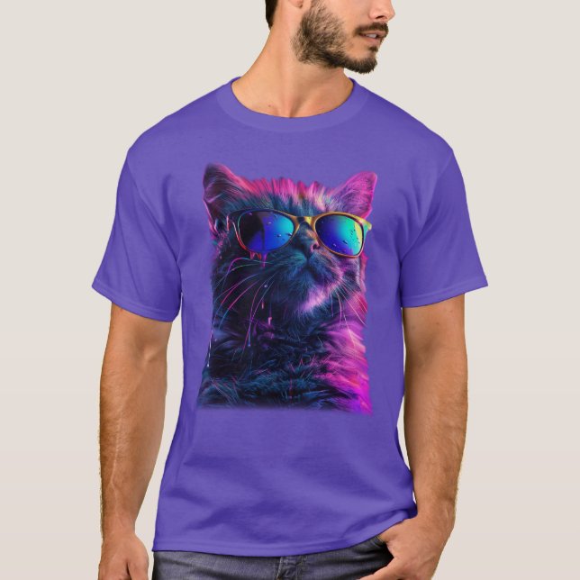 Cool Retro Regenbogen Sonnenbrille Katze T-Shirt (Vorderseite)