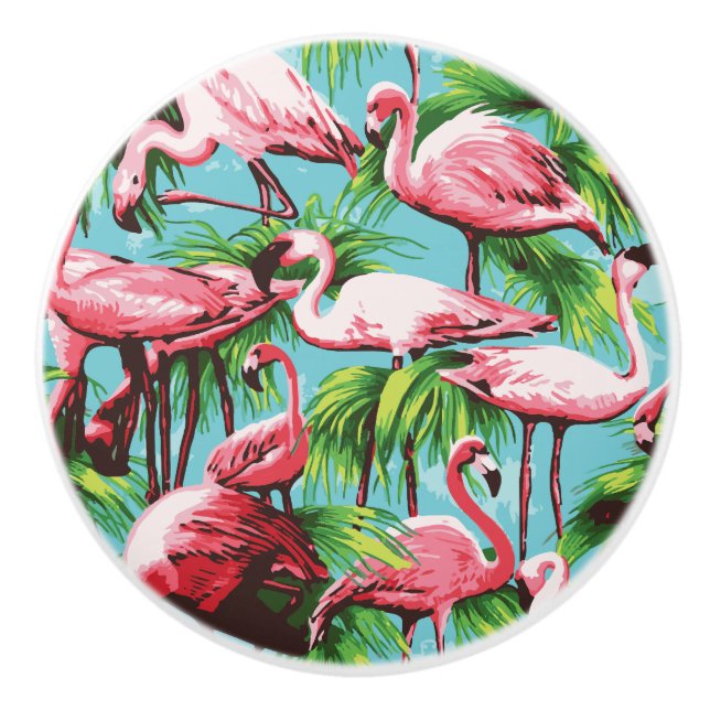 Cool Retro Rosa Flamingos Keramikknauf (Vorderseite)