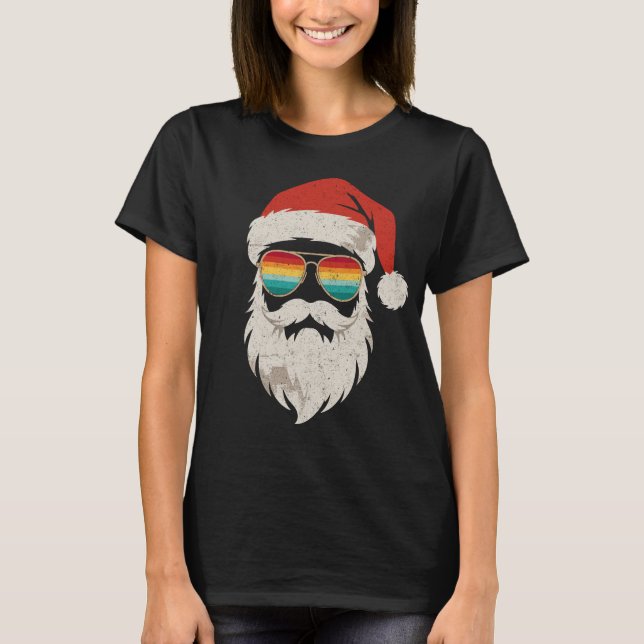 Cool Retro Santa Claus with Sunglasses Funny T-Shirt (Vorderseite)