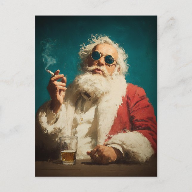 Cool Retro Santa Portrait Feiertagspostkarte (Vorderseite)