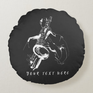 Cool Retro Saxophonist Custom Name (名入れ・カスタム対応) Rundes Kissen