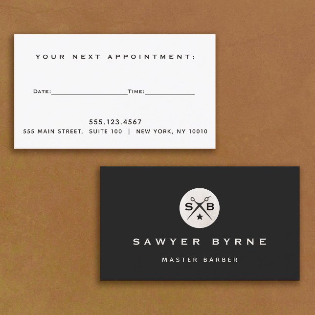 Cool Retro Vintag Barber Monogram Ernennung Bu Visitenkarte (Von Creator hochgeladen)