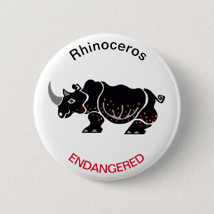 Cool RHINOCEROS - Gefährdete Tiergrafik - Button