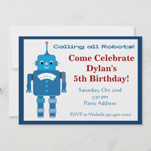 Cool Robot Invitations de fête d'anniversaire (Devant)