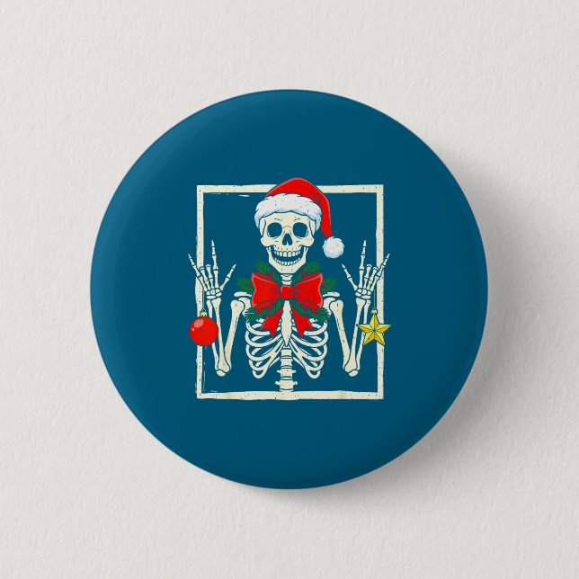 Cool Rocker Skeleton Santa Hat Christmas Punk Rock Button (Vorderseite)