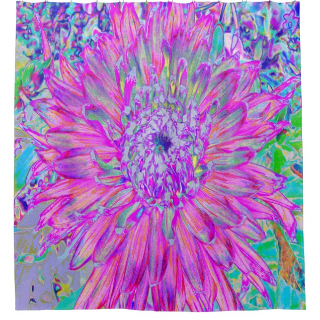 Cool rosa Blau und Lila Künstlerische Dahlia Blüte Duschvorhang (Vorderseite)