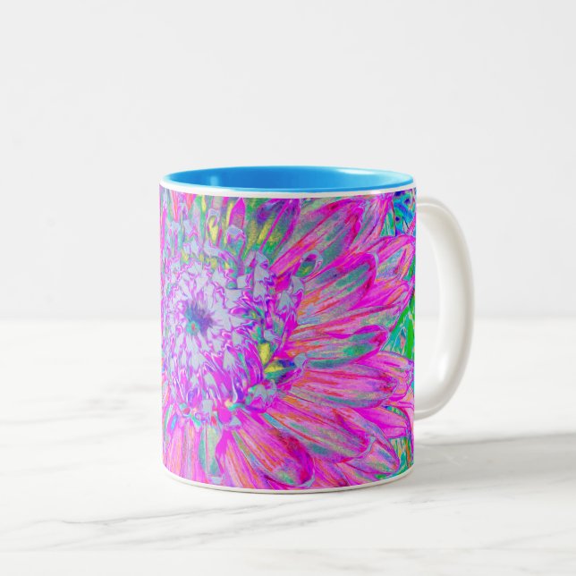 Cool rosa Blau und Lila Künstlerische Dahlia Blüte Zweifarbige Tasse (VorderseiteRechts)