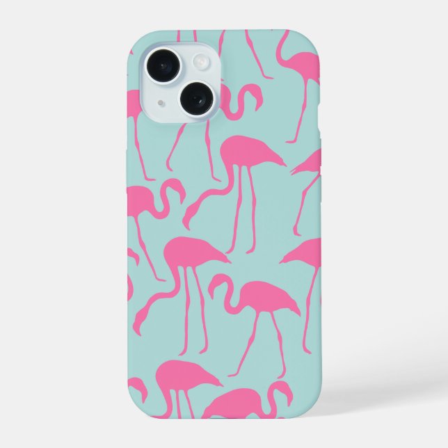 Cool rosa Flamingo-Muster iPhone 15 Hülle (Rückseite)