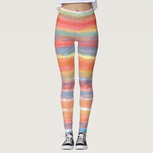 Cool rosa gelbe Streifen Leggings (Vorderseite)