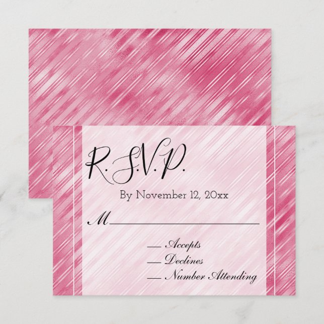 Cool rosa Glam Streifen Hochzeitsszenario Begleitkarte (Vorne/Hinten)