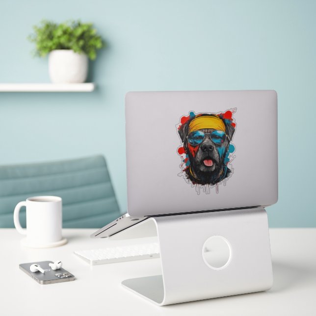 Cool Rottweiler Retro Street Art Sticker (Laptop auf Schreibtisch)