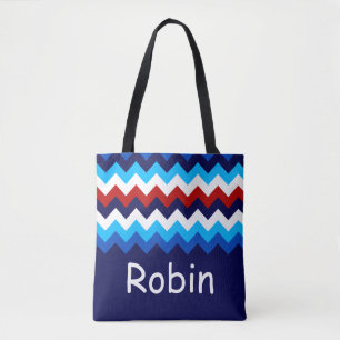Cool Rouge Blanc Bleu Chevrons Sac fourre-tout Mon