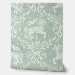Cool Sage Rococo Carousel Horses & Florals Tapete