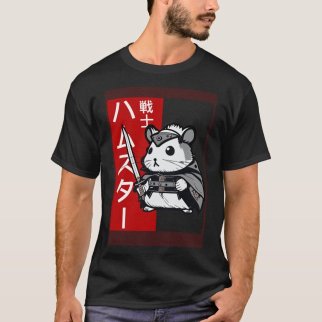 Cool Samurai Warrior Hamster mit japanischem Schre T-Shirt (Vorderseite)