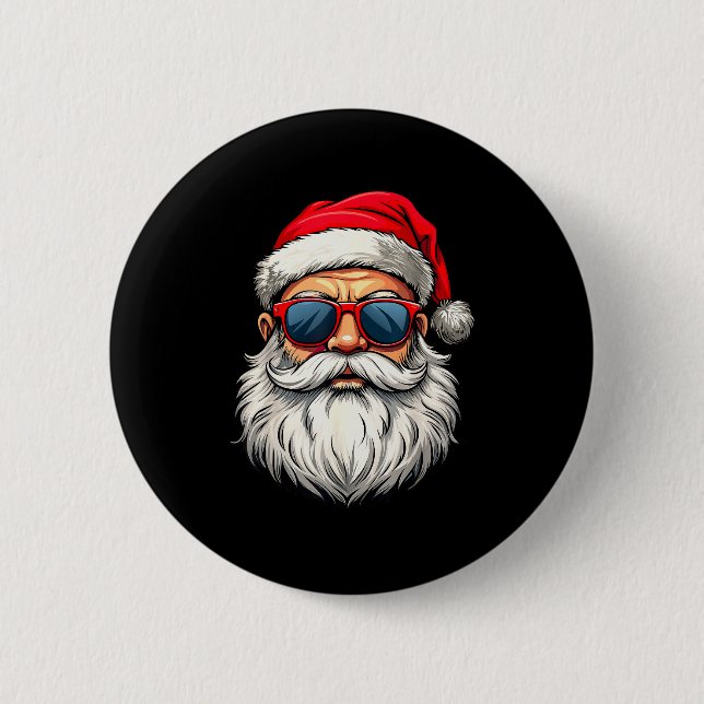 Cool Santa Claus Face Retro Sungles Christmas Men  Button (Vorderseite)
