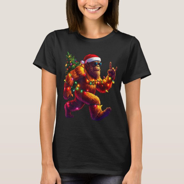 Cool Santa Hat Bigfoot Christmas Lights Festive Ho T-Shirt (Vorderseite)
