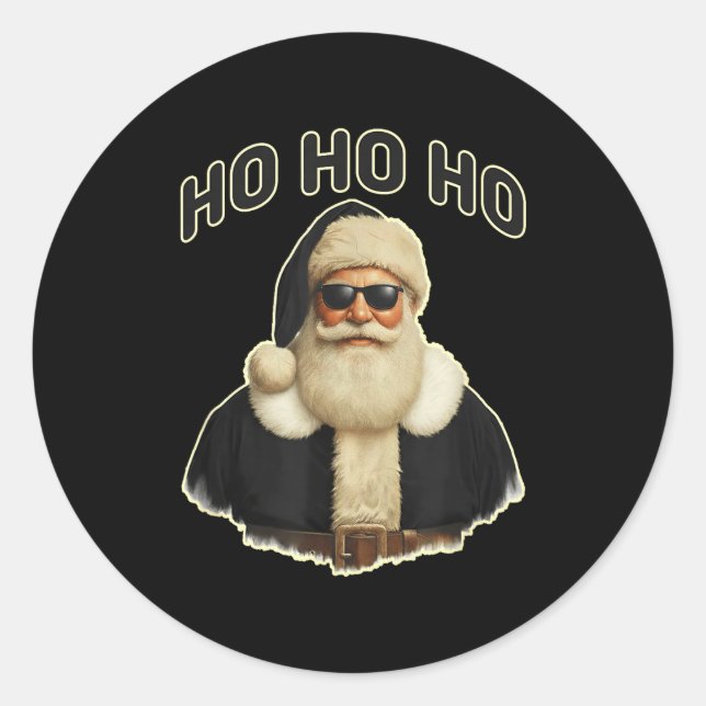 Cool Santa In Black Hat Sungles Graphic  Runder Aufkleber (Vorderseite)