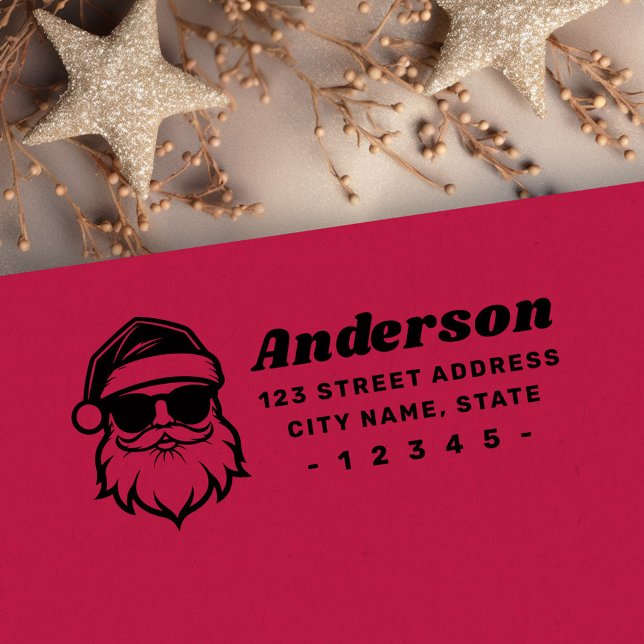 Cool Santa in sunglasses fun retro return address Gummistempel (Cool Santa in sunglasses fun retro return address Rubber Stamp)