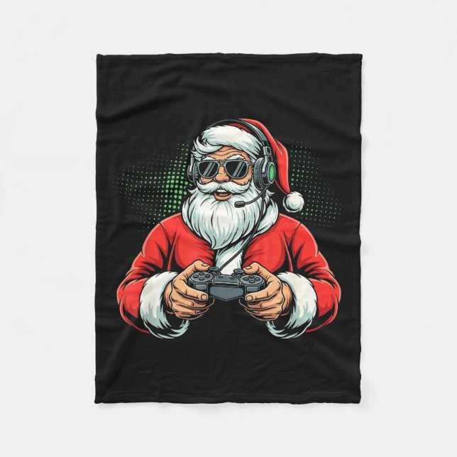 Cool Santa Playing Video Games Christmas Gamer Boy Fleecedecke (Vorderseite)